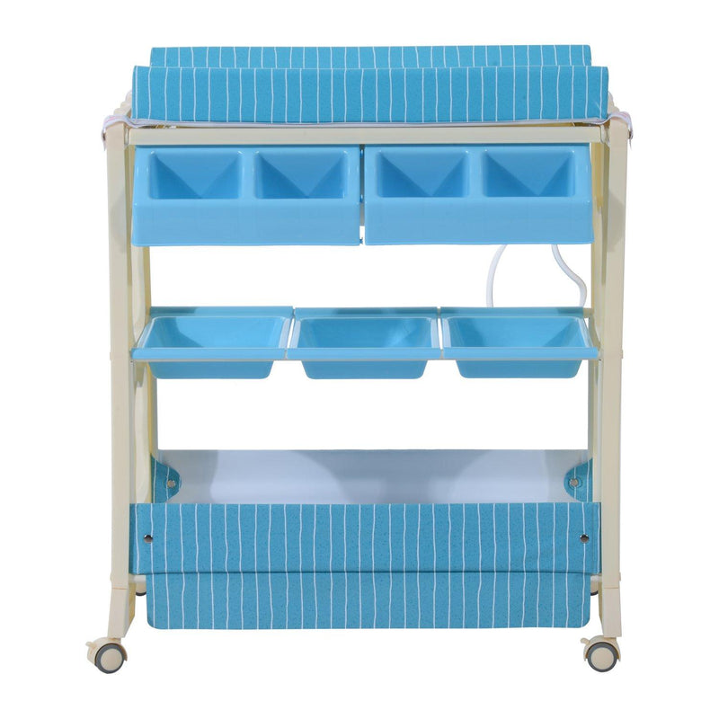 Fasciatoio con Vaschetta e Vani Portaoggetti in Plastica Atossica Blu 81x53x102 cm 