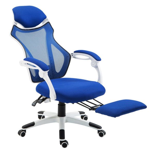 Sedia da Gaming Ergonomica Girevole e Reclinabile con Poggiapiedi Blu sconto