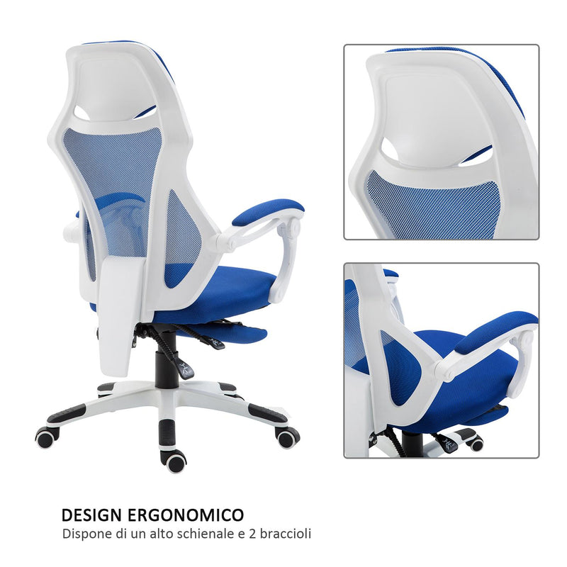 Sedia da Gaming Ergonomica Girevole e Reclinabile con Poggiapiedi Blu 