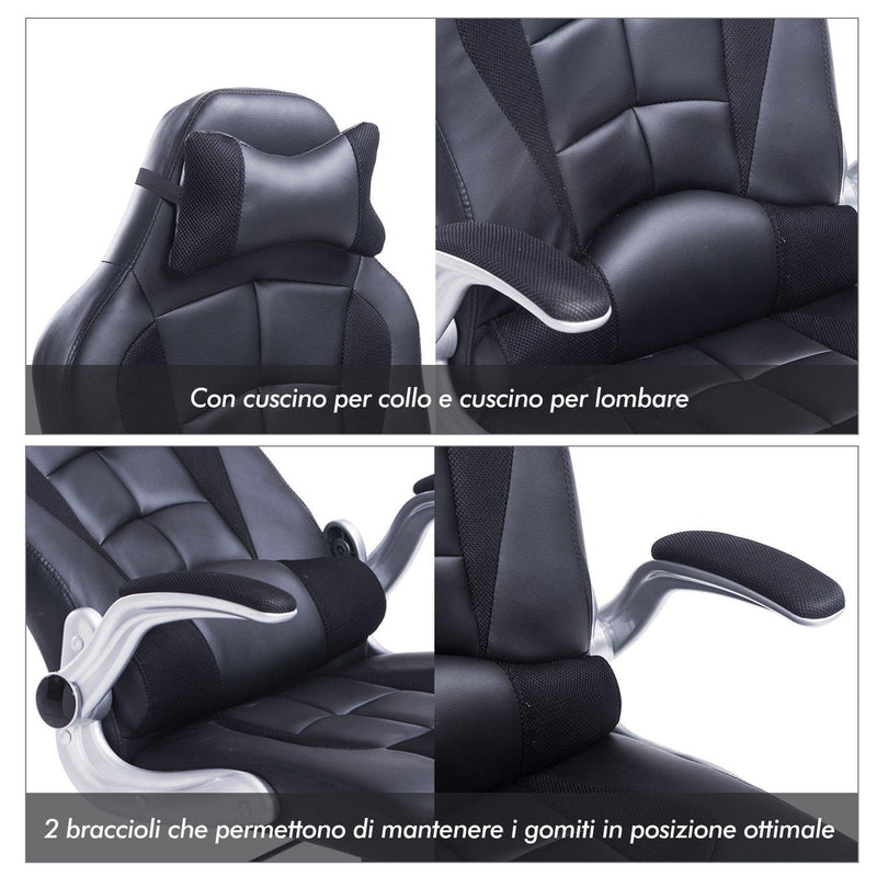 Sedia da Gaming Regolabile e Girevole Nero 