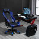 Sedia da Gaming in Similpelle con Sostegno Lombare e Collo Nera e Blu 