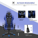 Sedia da Gaming in Similpelle con Sostegno Lombare e Collo Nera e Blu 