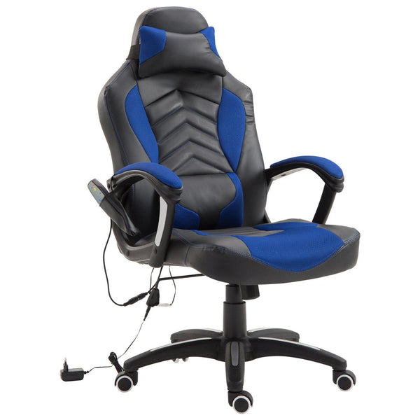 online Sedia da Gaming Massaggiante e Riscaldante Blu e Nero 68x69x108-117 cm