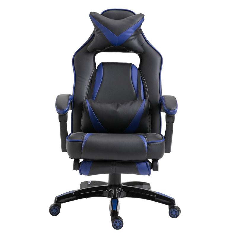 Sedia da Gaming con Rotelle in Similpelle Blu e Nero 