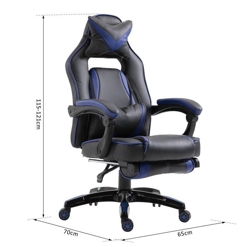 Sedia da Gaming con Rotelle in Similpelle Blu e Nero 
