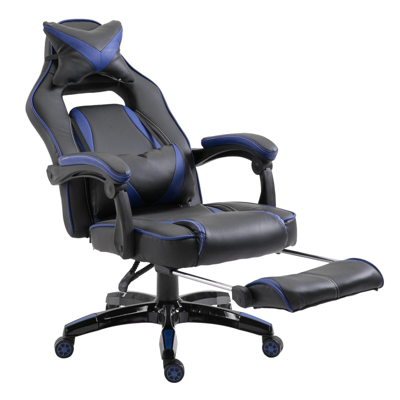Sedia da Gaming con Rotelle in Similpelle Blu e Nero 