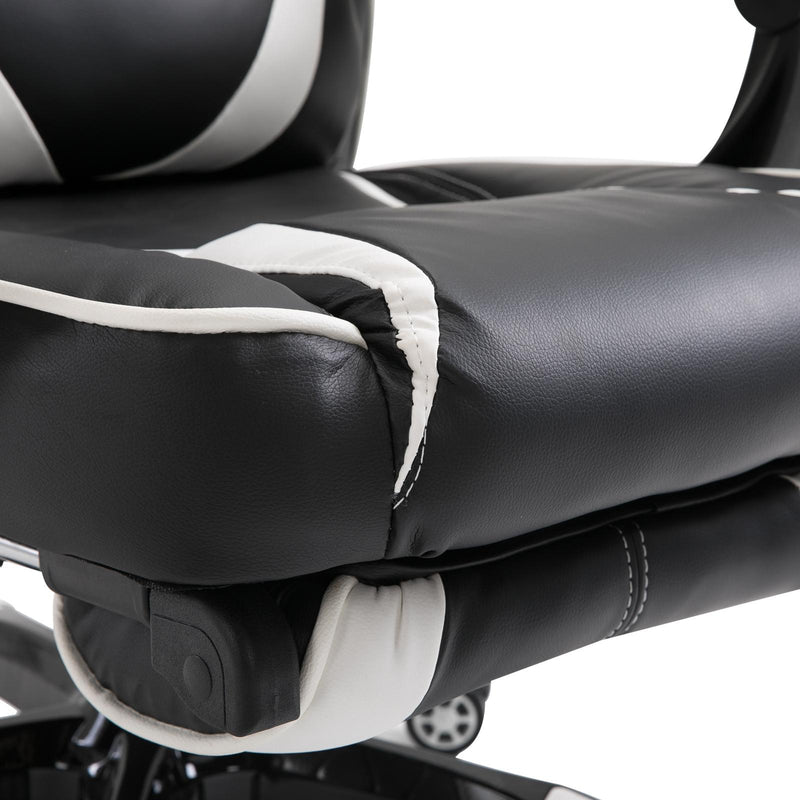 Sedia da Gaming con Rotelle in Similpelle Bianco e Nero 