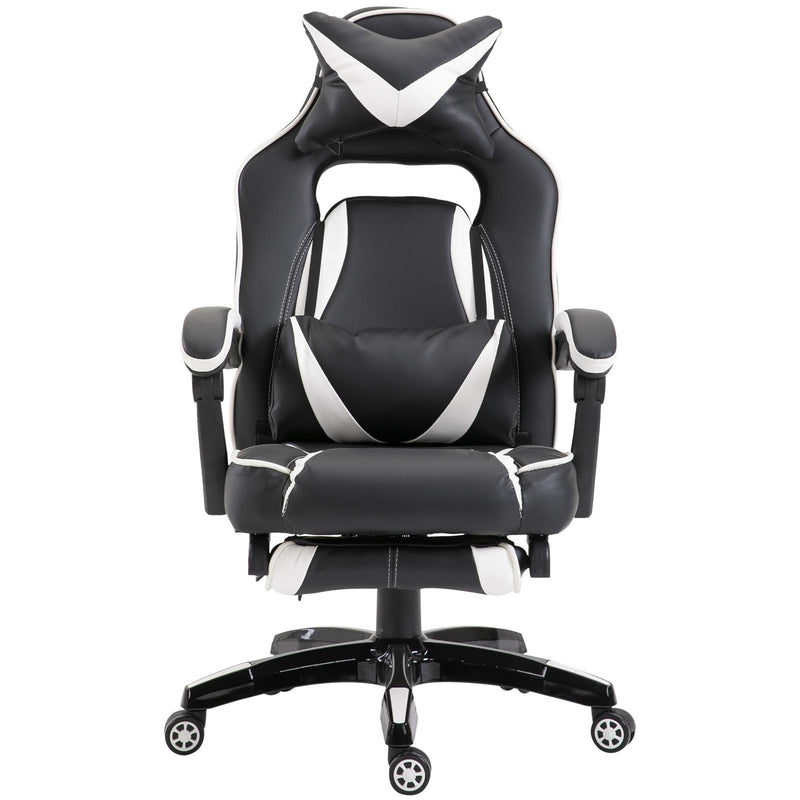 Sedia da Gaming con Rotelle in Similpelle Bianco e Nero 
