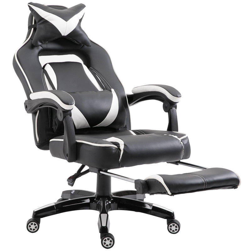 Sedia da Gaming con Rotelle in Similpelle Bianco e Nero 