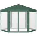 Gazebo Esagonale 3,9x2,5 m con Zanzariere in Ferro e Poliestere Verde 