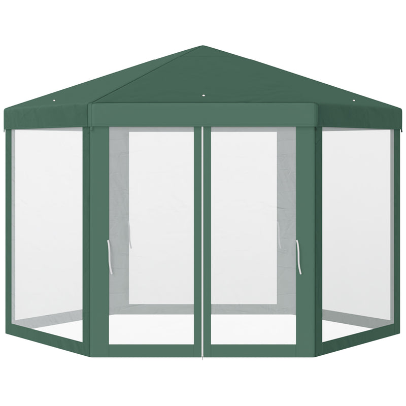 Gazebo Esagonale 3,9x2,5 m con Zanzariere in Ferro e Poliestere Verde 