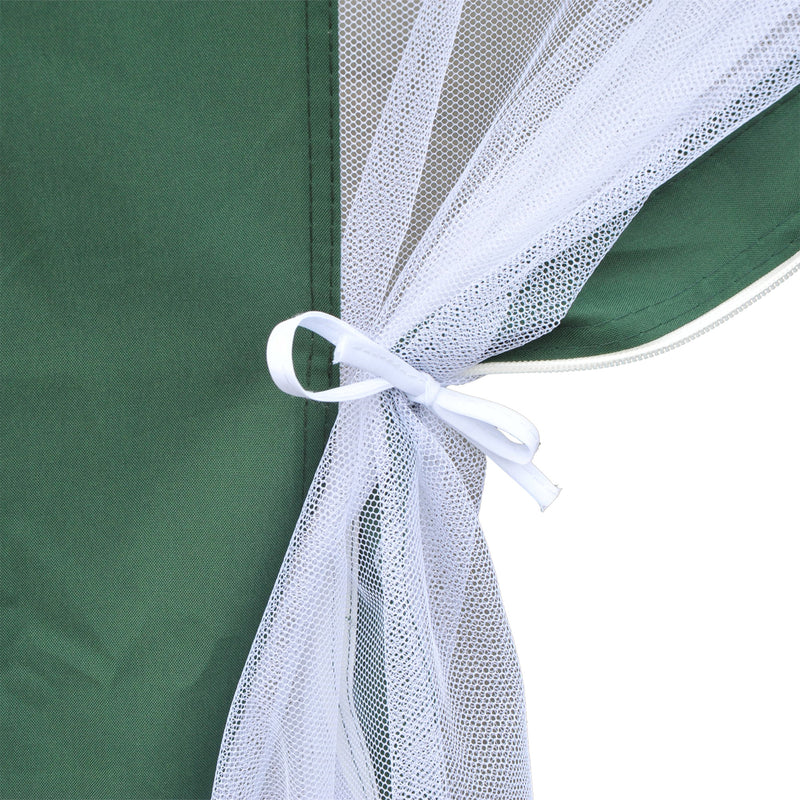 Gazebo Esagonale 3,9x2,5 m con Zanzariere in Ferro e Poliestere Verde 