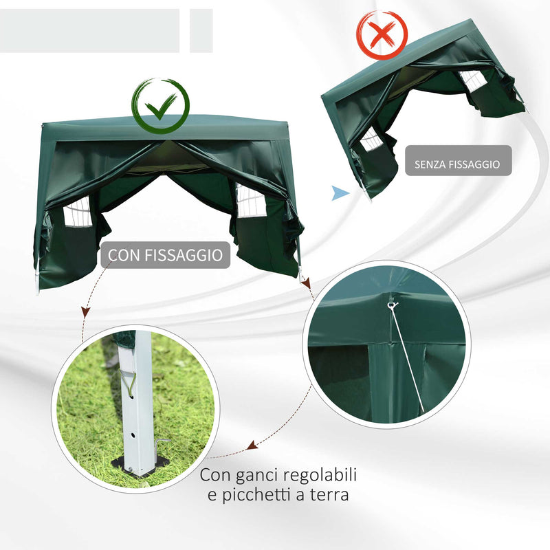 Tendostruttura Impermeabile Pieghevole 3x3m con Pannelli Laterali in Acciaio Verde 