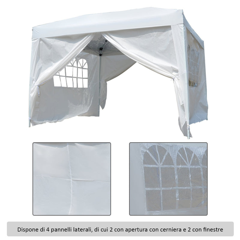 Tendostruttura Impermeabile 3x3m con Pannelli Laterali in Acciaio Bianco 