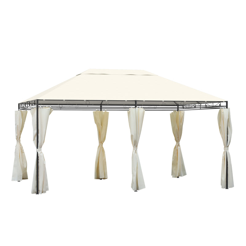 Gazebo Rettangolare con Struttura in Metallo Robusto e Teli Laterali Crema 4x3m 