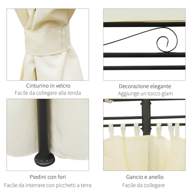 Gazebo Rettangolare con Struttura in Metallo Robusto e Teli Laterali Crema 4x3m 