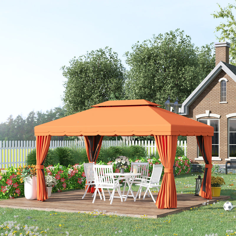 Gazebo da Giardino di Lusso con Tettoia Idrorepellente 2.9x3.9m Arancione 