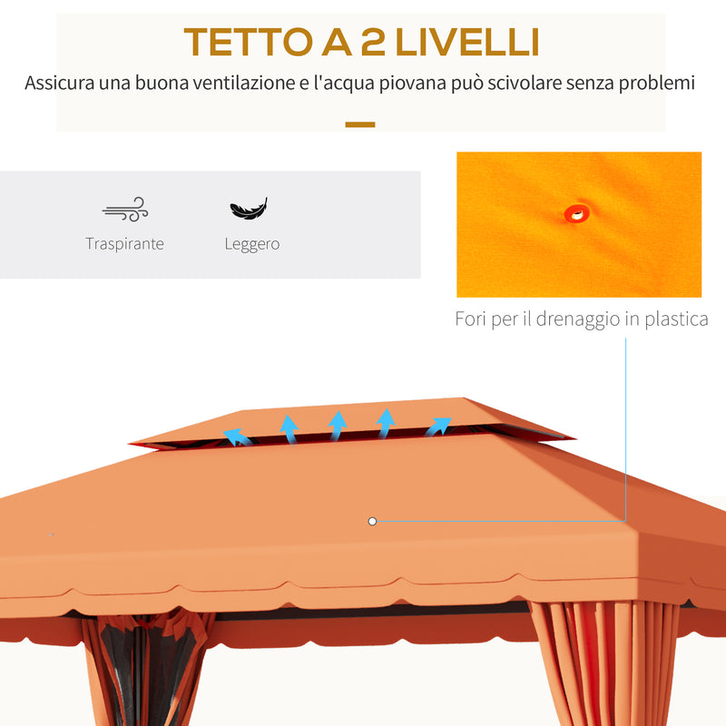 Gazebo da Giardino di Lusso con Tettoia Idrorepellente 2.9x3.9m Arancione 