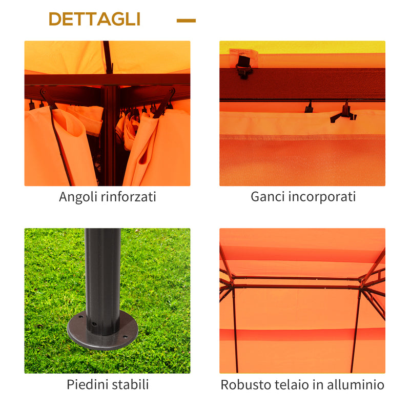 Gazebo da Giardino di Lusso con Tettoia Idrorepellente 2.9x3.9m Arancione 