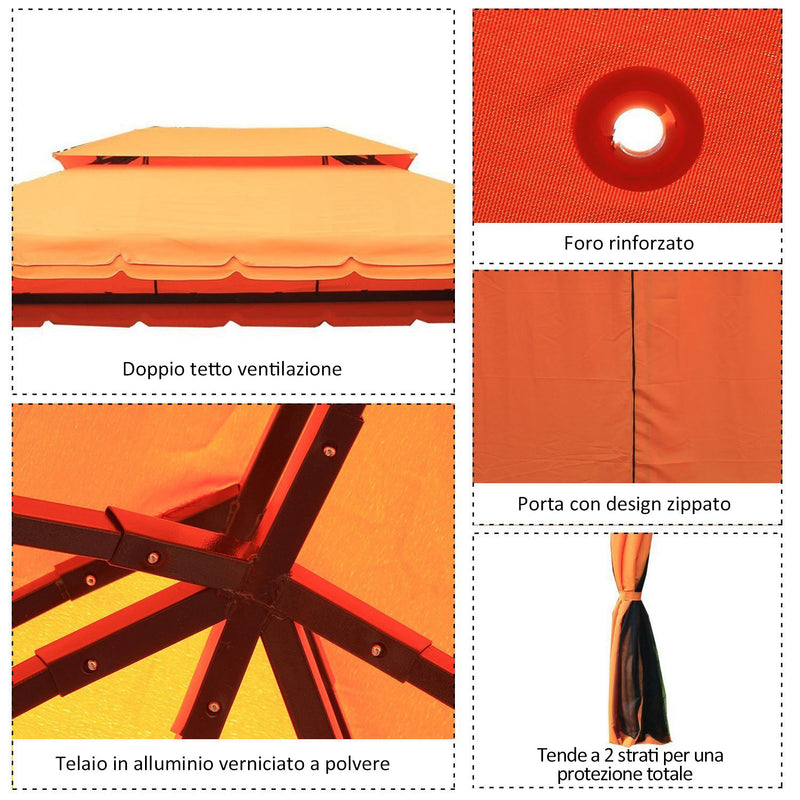 Gazebo da Giardino di Lusso con Tettoia Idrorepellente 2.9x3.9m Arancione 