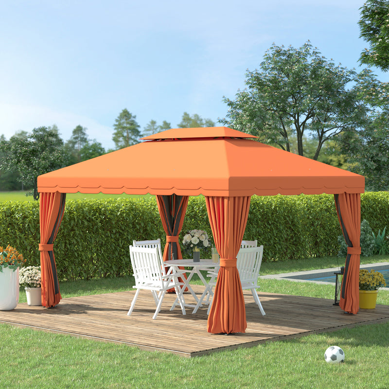 Gazebo da Giardino di Lusso con Tettoia Idrorepellente 2.9x3.9m Arancione 