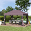 Gazebo da Giardino con Doppio Tetto e Zanzariera in Poliestere Caffè 2.9x3.9m 