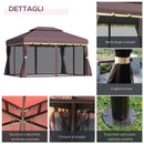 Gazebo da Giardino con Doppio Tetto e Zanzariera in Poliestere Caffè 2.9x3.9m 