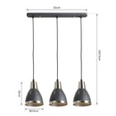 Lampada Moderna di Design a Sospensione 3 Luci in Metallo Nero Ø13x16x55 cm 