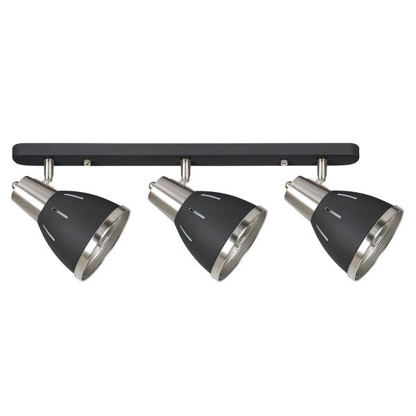 online Plafoniera con 3 Faretti LED da Soffitto Orientabili in Metallo Cromato Nero Ø13x16x55 cm