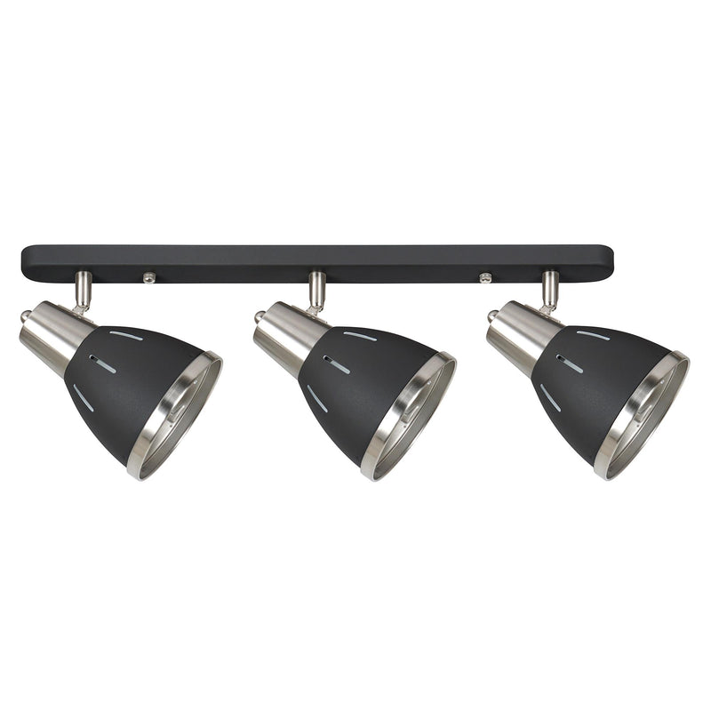 Plafoniera con 3 Faretti LED da Soffitto Orientabili in Metallo Cromato Nero Ø13x16x55 cm 