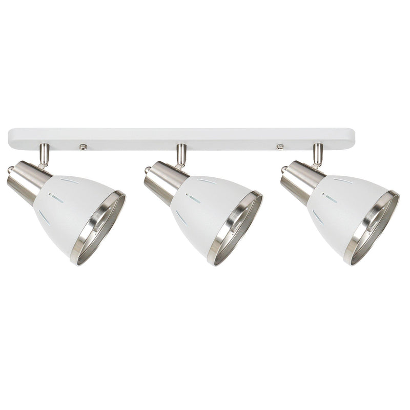 Plafoniera con 3 Faretti LED da Soffitto Orientabili in Metallo Cromato Bianco Ø13x16x55 cm 