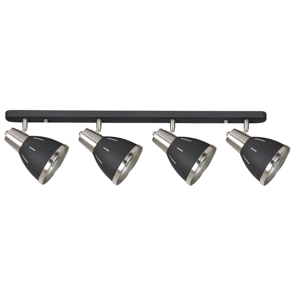 Plafoniera con 4 Faretti LED da Soffitto Orientabili in Metallo Cromato Nero Ø13x16x72 cm acquista