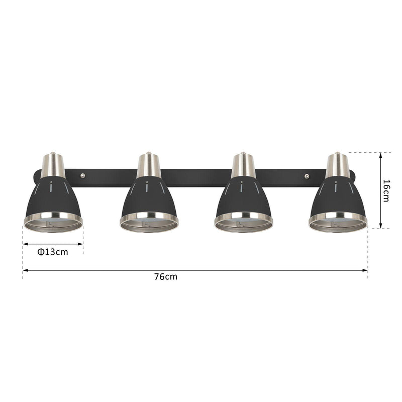 Plafoniera con 4 Faretti LED da Soffitto Orientabili in Metallo Cromato Nero Ø13x16x72 cm 