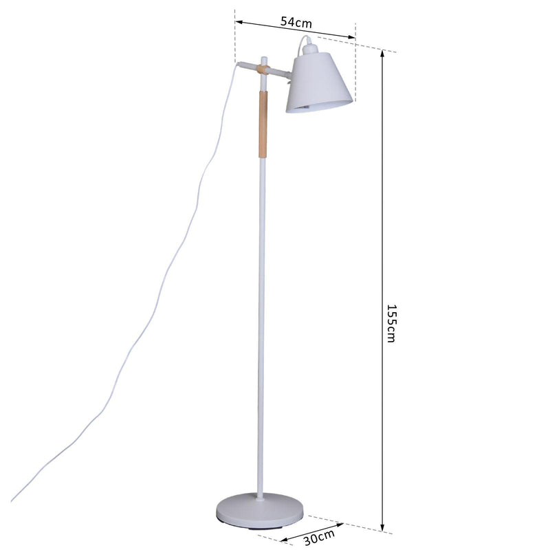 Lampada da Terra Bianca Paralume Regolabile in Metallo e Legno 