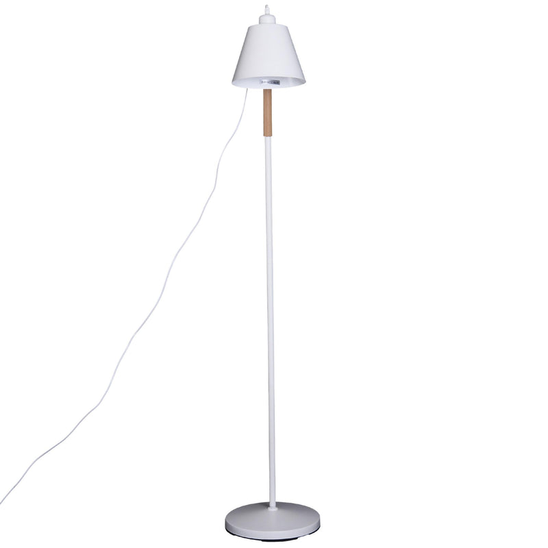 Lampada da Terra Bianca Paralume Regolabile in Metallo e Legno 