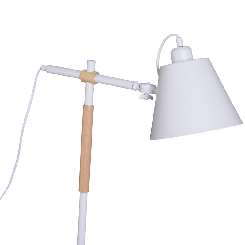 Lampada da Terra Bianca Paralume Regolabile in Metallo e Legno 