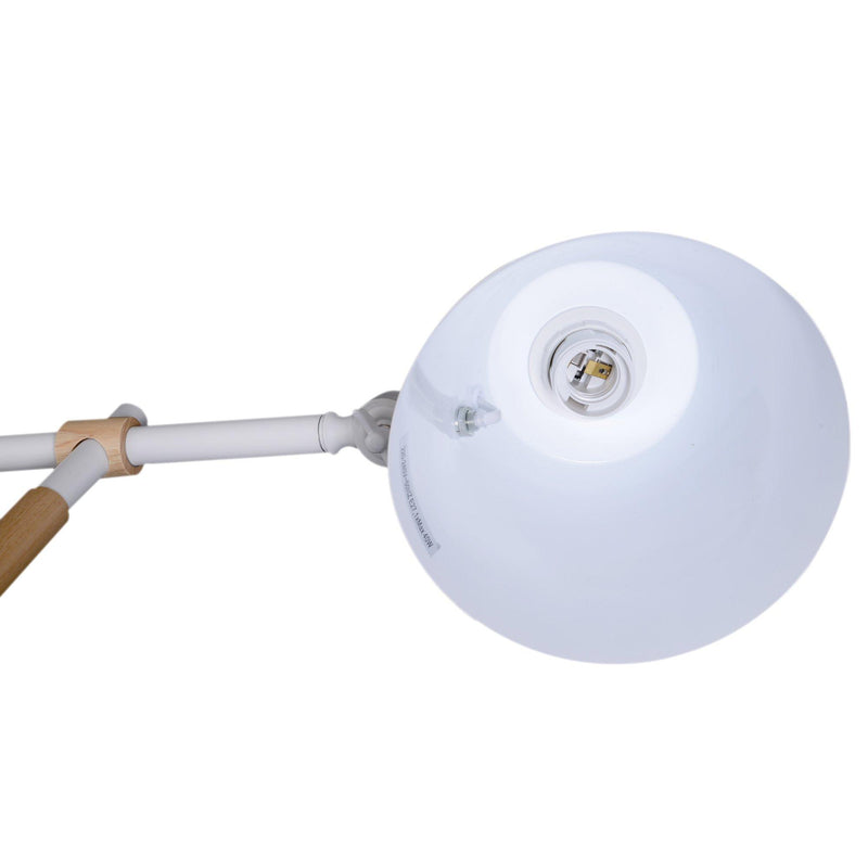 Lampada da Terra Bianca Paralume Regolabile in Metallo e Legno 