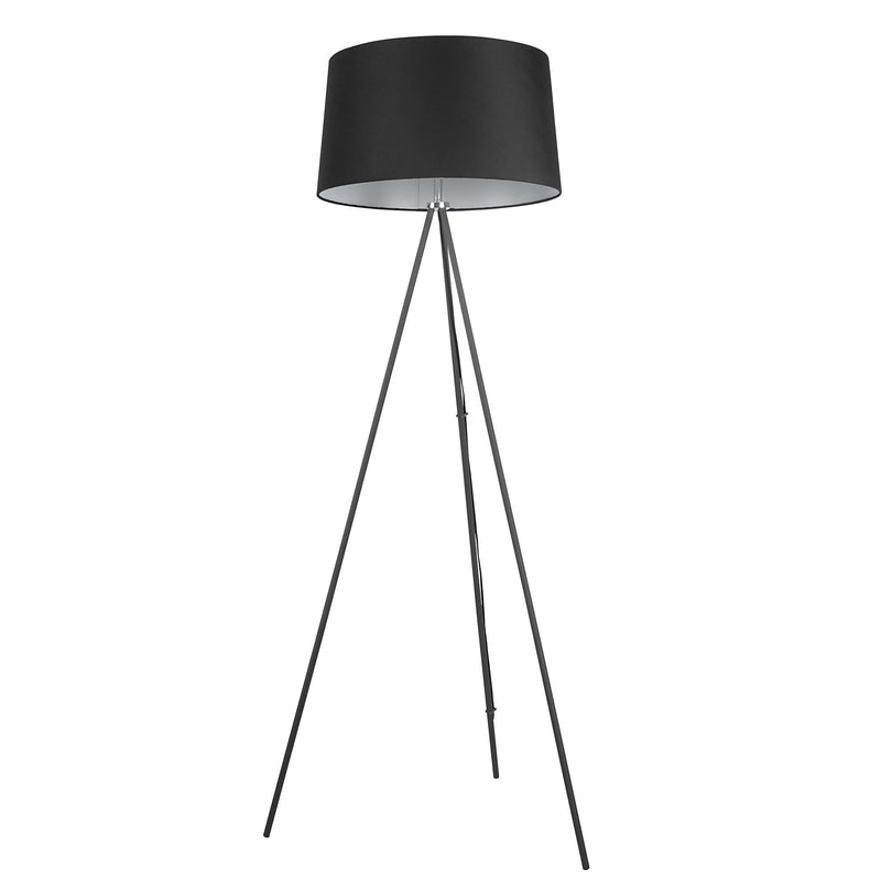 Lampada da Terra Treppiede in Metallo con Paralume in Lino Nero Ø48x156 cm 