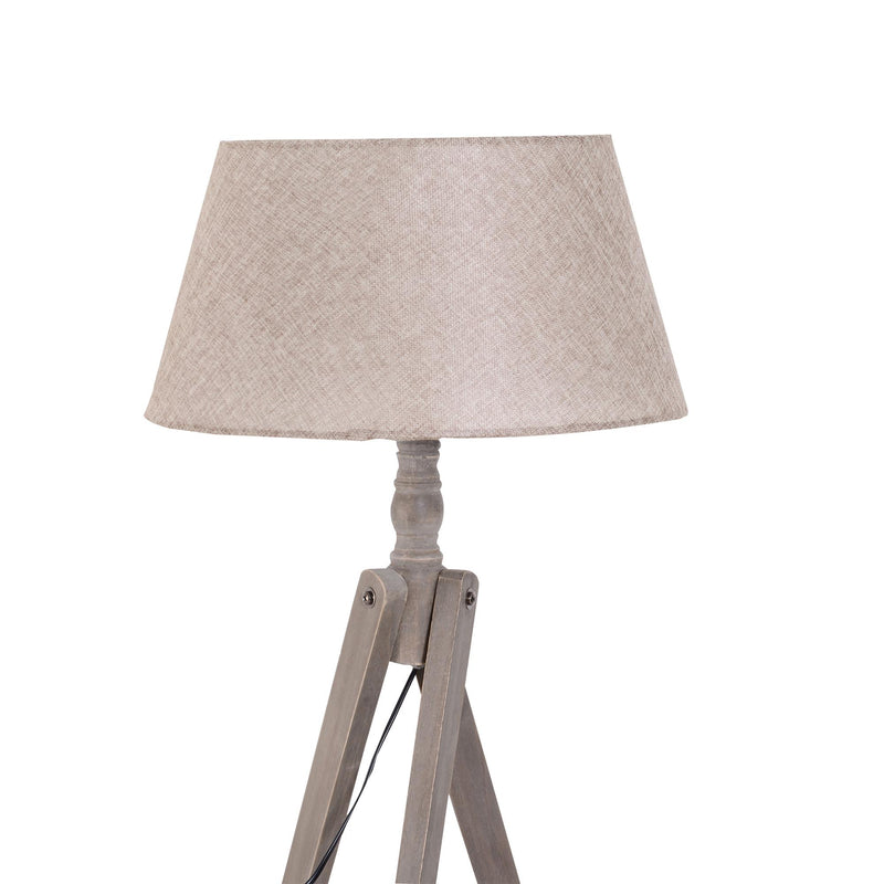 Lampada da Terra Tripode in Legno con Paralume in Lino Beige 146 cm 