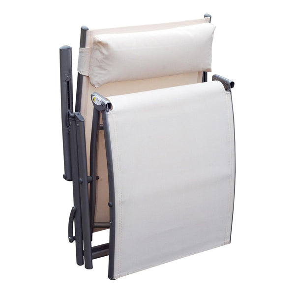 online Lettino da Giardino Piscina Pieghevole Schienale Regolabile Crema Bianco 180x63.5x65 cm