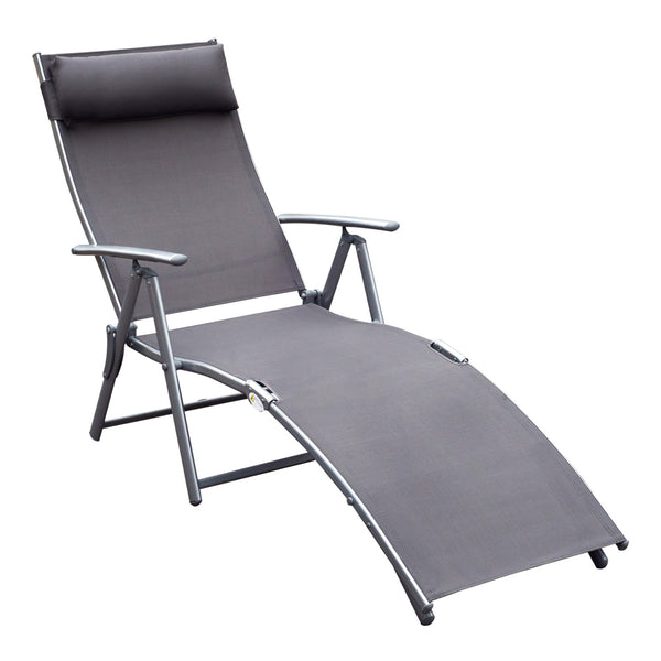 online Lettino Prendisole Relax Pieghevole Telaio in Metallo Grigio 137x63.5x100.5 cm