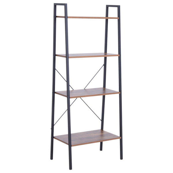 online Libreria Scaffale a Scala 4 Ripiani Stile Industrial in Acciaio Nero,60x35x145 cm