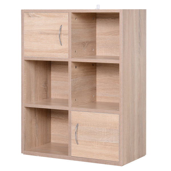 online Libreria Scaffale in Legno a 3 Ripiani con 4 Scompartimenti e 2 ante Legno Naturale 61.5x29.5x80 cm
