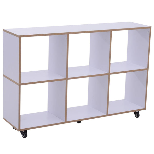 acquista Libreria a 6 Scomparti Aperti con Rotelle in Legno Bianco 120x30x80 cm