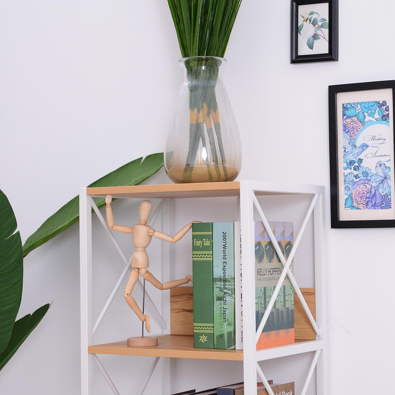 Libreria Scaffale 5 Ripiani con Struttura in Acciaio Bianco e Ripiani in Legno 40x35x143.5 cm 