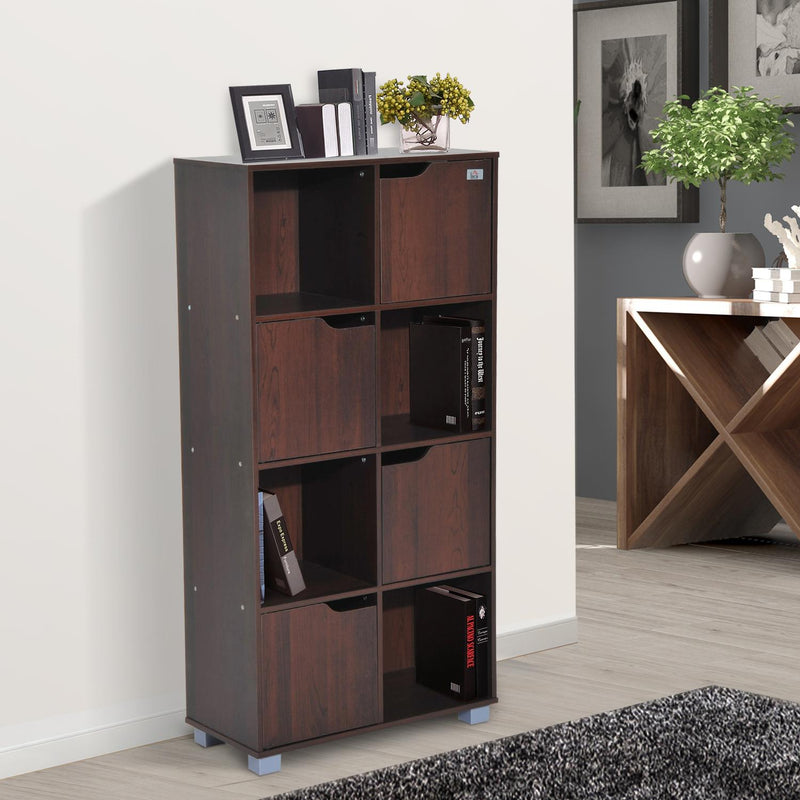 Libreria Design Moderno 8 Vani con 4 Ante in Legno Marrone Scuro 60x30x122 cm 