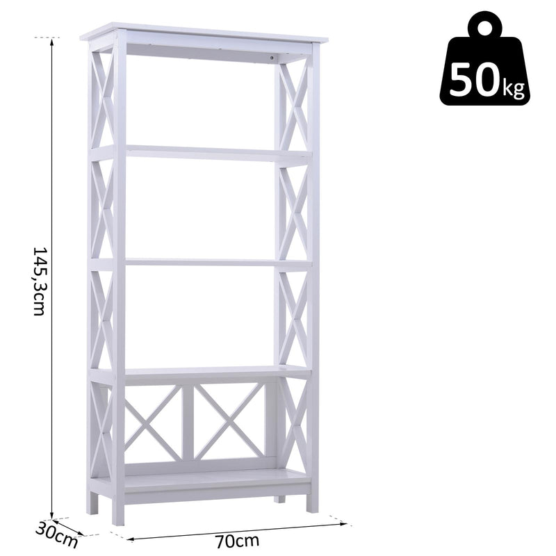 Libreria Scaffale da Parete a 4 Ripiani in Legno Bianco 70x30x145.3 cm 