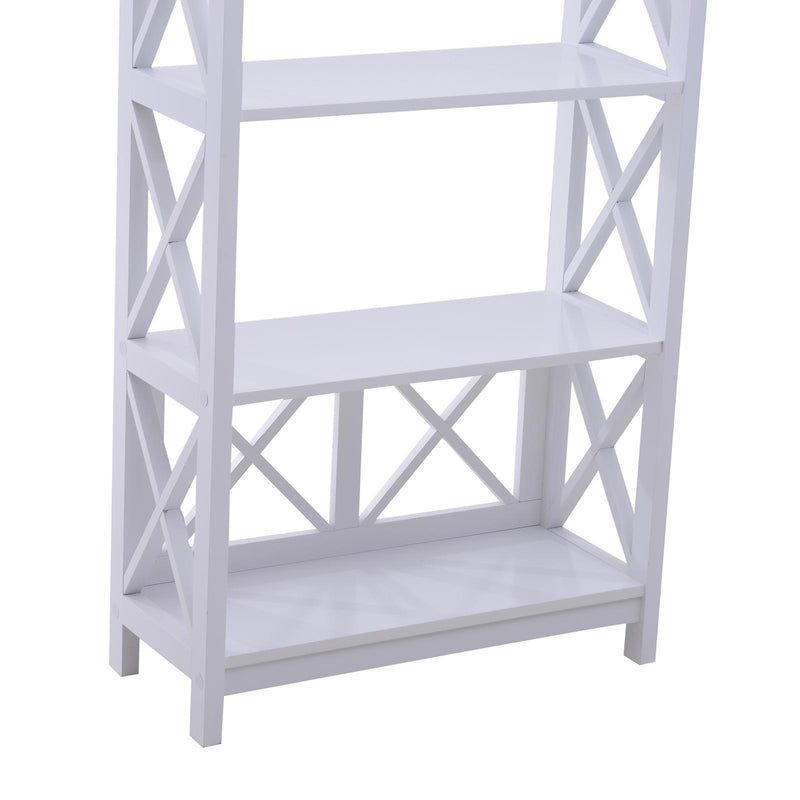 Libreria Scaffale da Parete a 4 Ripiani in Legno Bianco 70x30x145.3 cm 