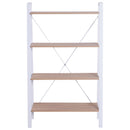 Libreria Scaffale a Scala 4 Ripiani in Legno e Acciaio Bianco e Rovere 80x33x133.5 cm 