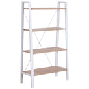 Libreria Scaffale a Scala 4 Ripiani in Legno e Acciaio Bianco e Rovere 80x33x133.5 cm 